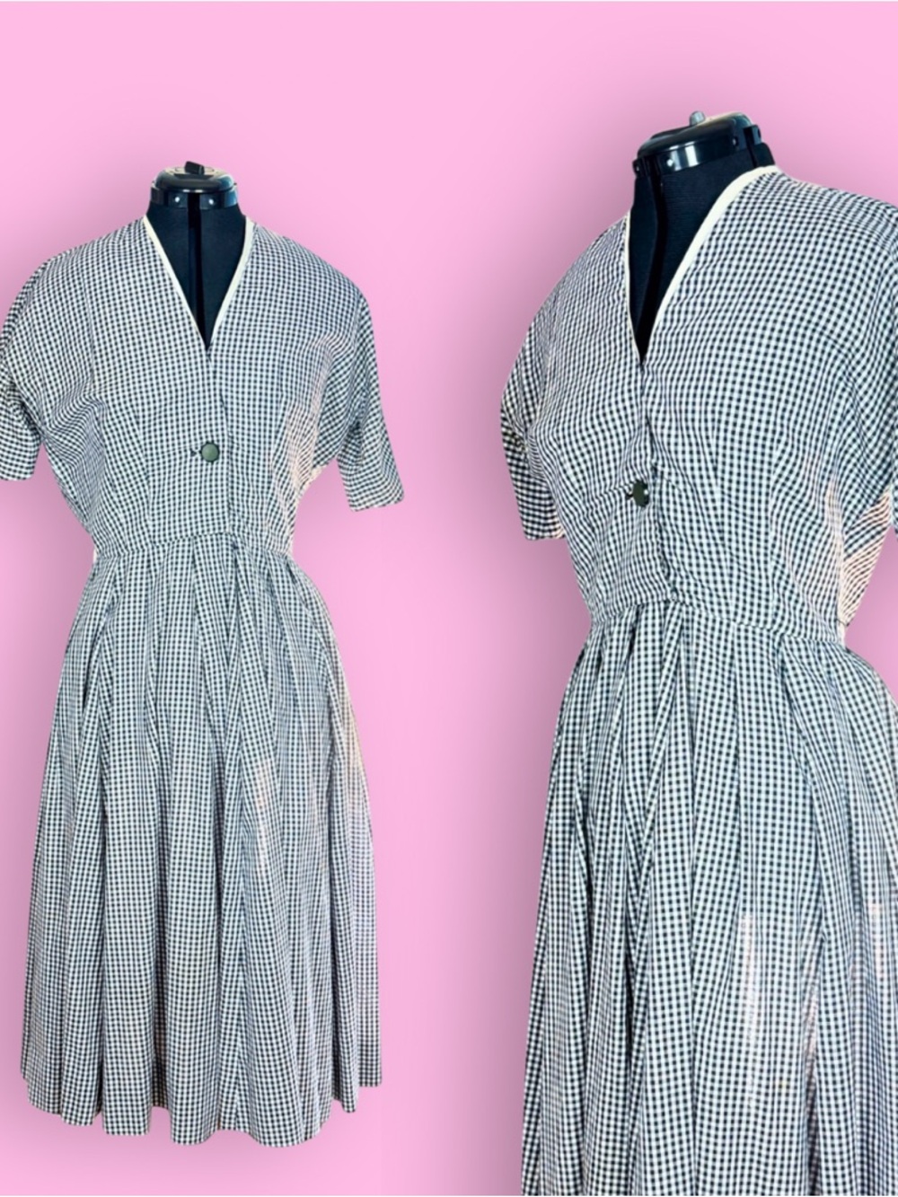 Vintage 1950s Black and white gingham dress / Medium